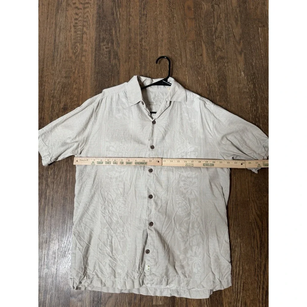 Tommy Bahama Mens S Silk Short Sleeve Camp Shirt Tan Floral Jacquard